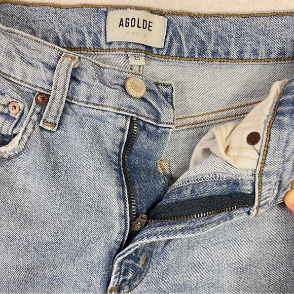 Agolde Jeans “Merrel” 25 Blue Slim Straight Leg Raw Hem Mid Rise Womens - Picture 4 of 12